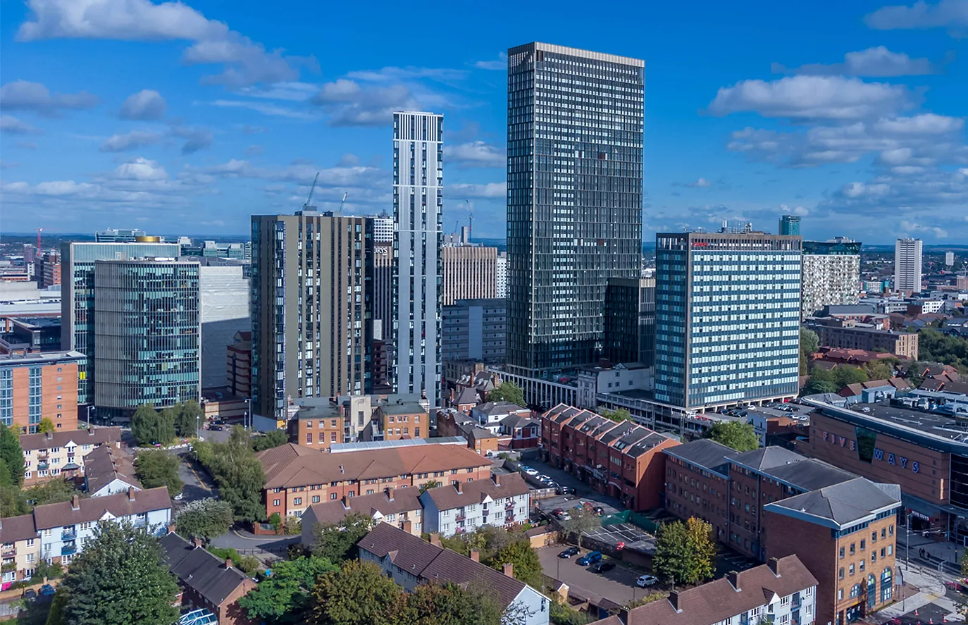 Birmingham skyline with contemporary towers and city buildings