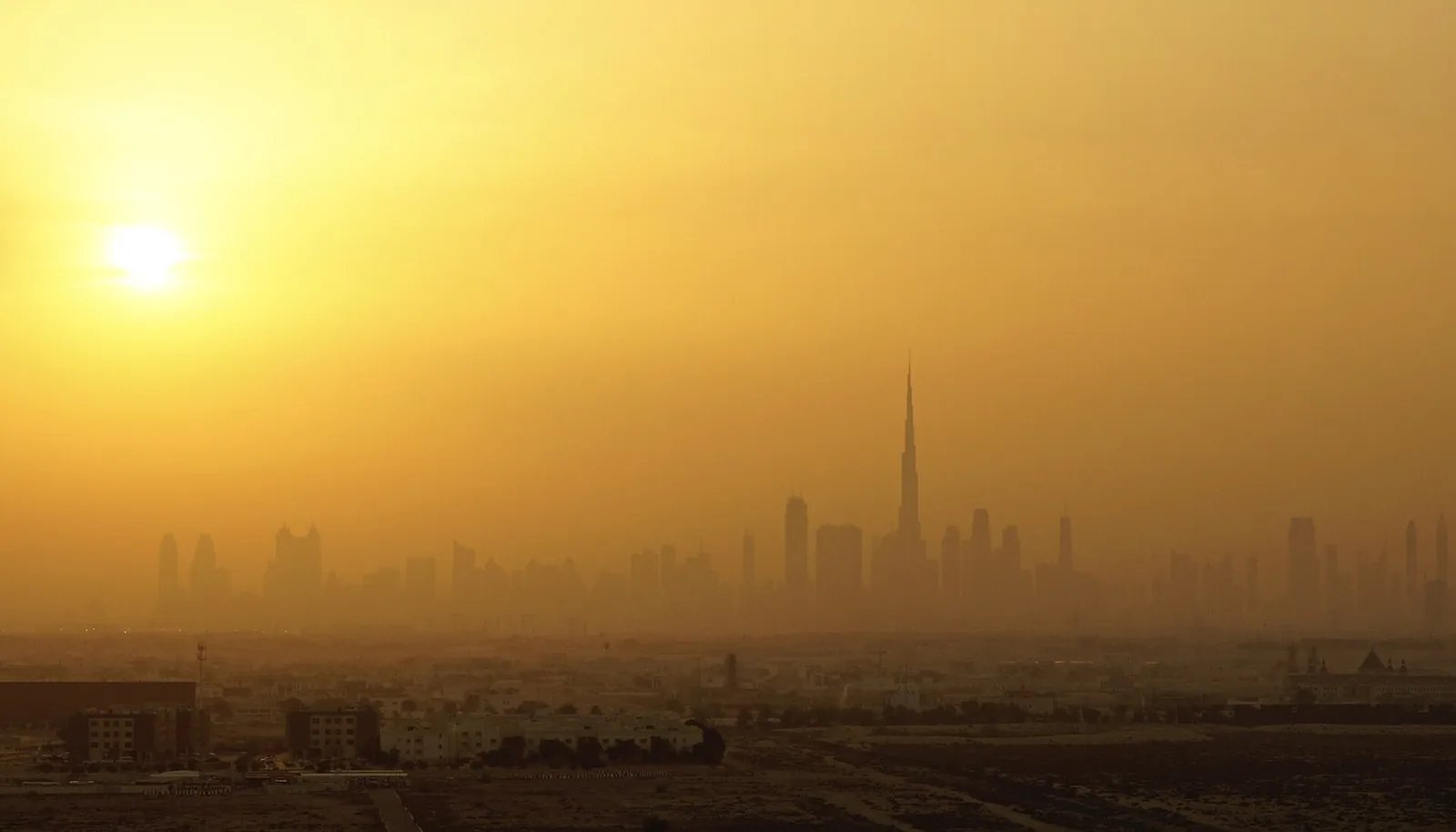 Dubai skyline and Burj Khalifa at dusk