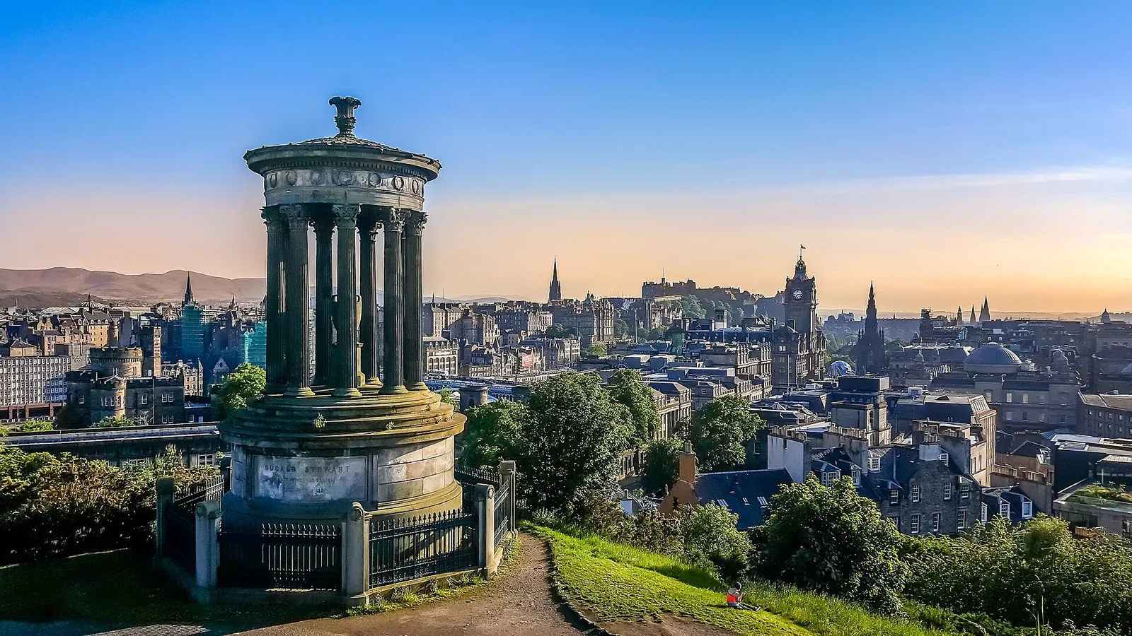Edinburgh skyline and historic buildings viewed from Calton Hill