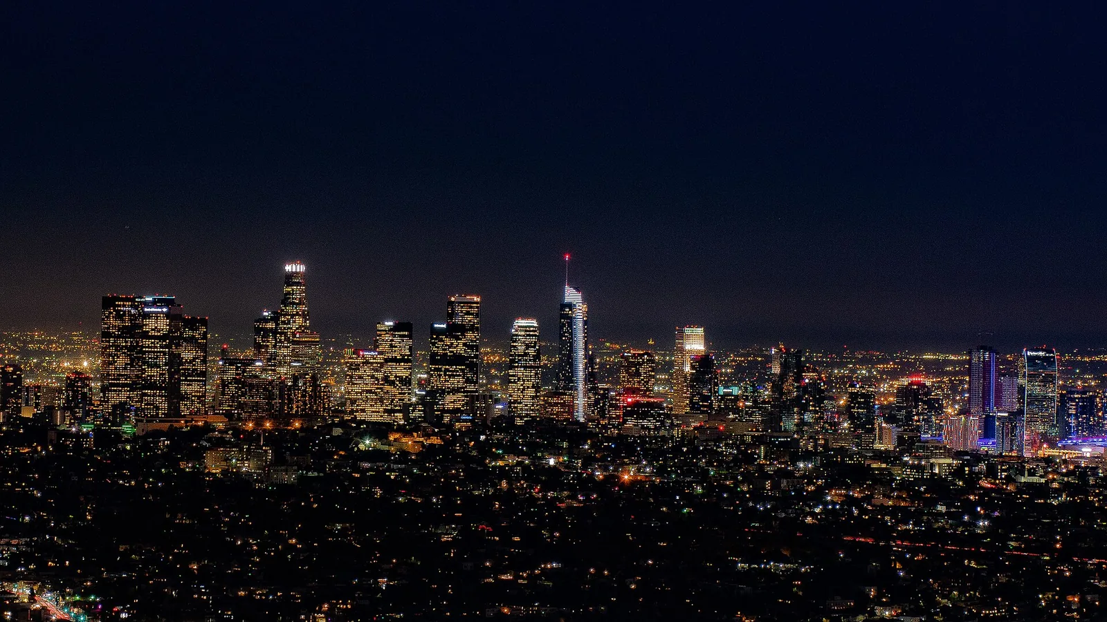 Downtown Los Angeles skyline at night viewed from Griffith Observatory