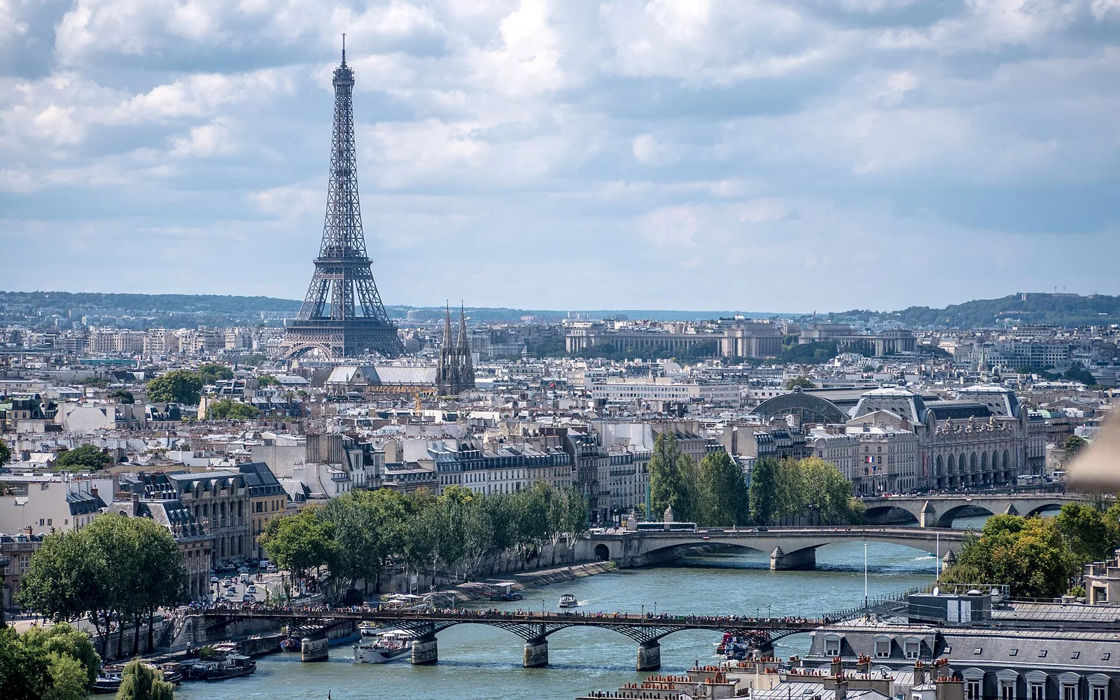 Eiffel Tower and Paris rooftops viewed from the Tour Saint-Jacques